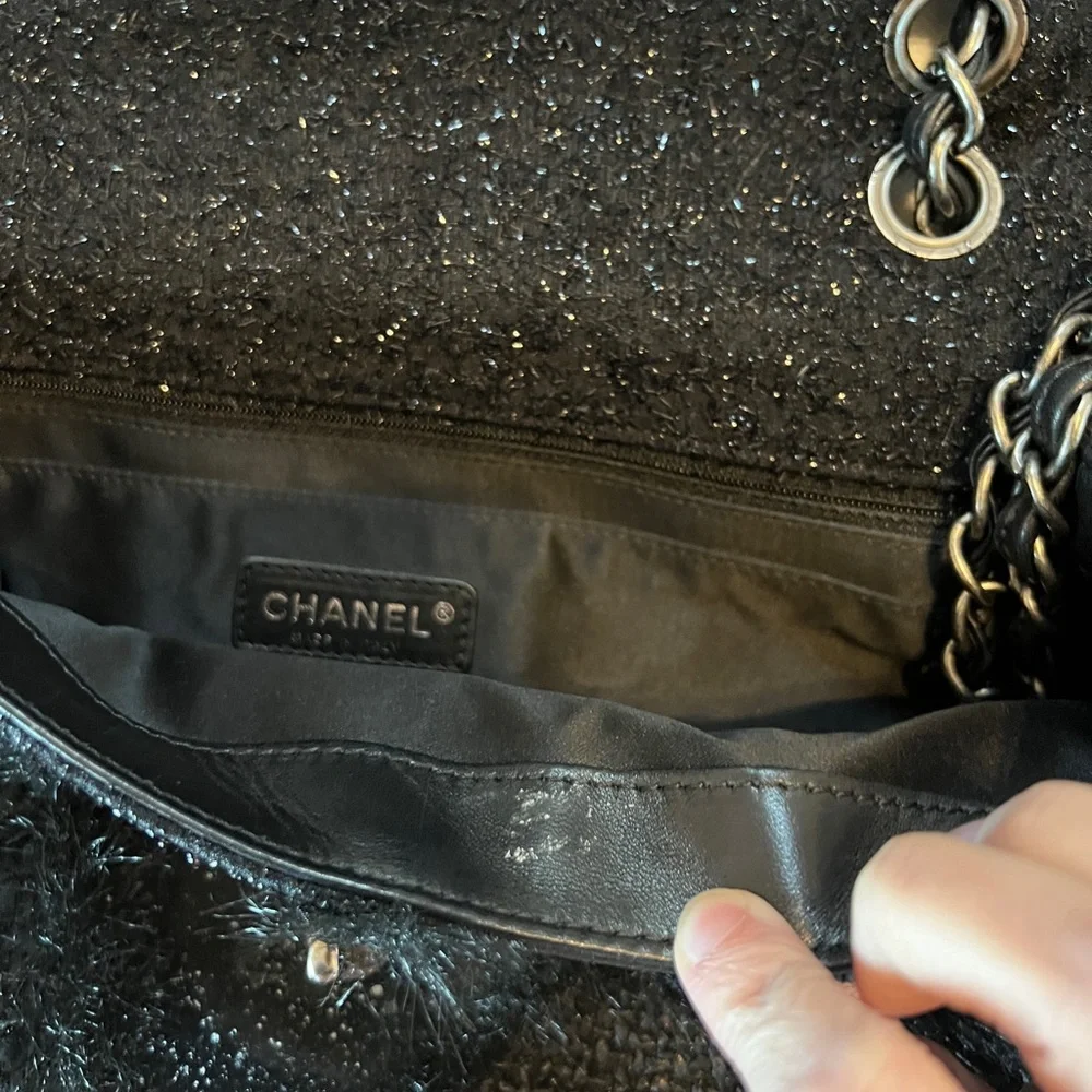 Chanel Vintage Black Patchwork Tweed Leather Classic Flap Shoulder Bag - Picture 5 of 10